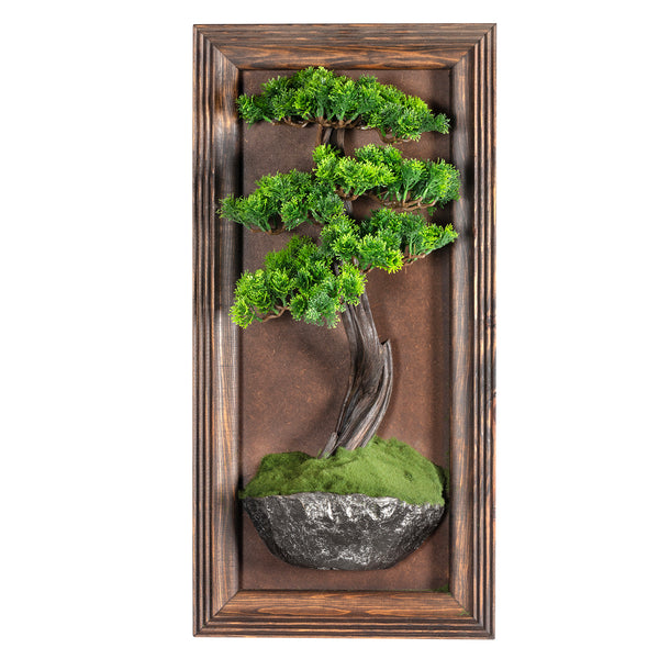 Green in Dark Wood 3D Wall Art Bonsai Tree