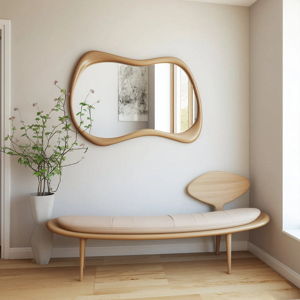 Asymmetrical Wooden Frame Mirror