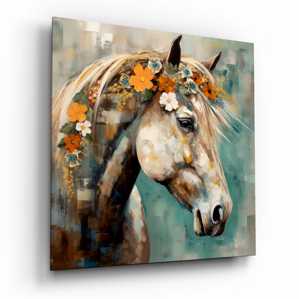 Flower Horse Glass wall art | Designer Collection