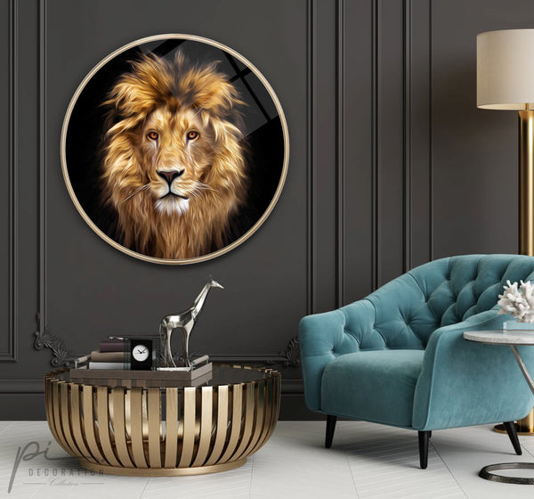Lion Round Glass Printing wall art