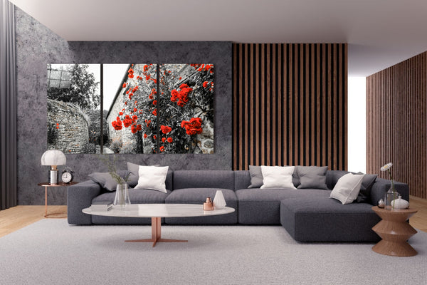 زهور حمراء - لوحة فنية جدارية كبيرة مطبوعة على الزجاج