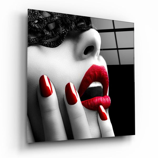 Red Lipstick Woman - Glass wall art