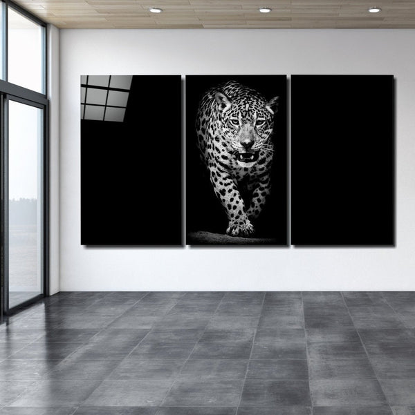 الفهد في الظلام | لوحة فنية جدارية زجاجية كبيرة