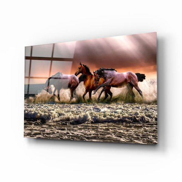 الخيول | فن الجدار الزجاجي الحديث